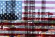 Steel girders behind American Flag