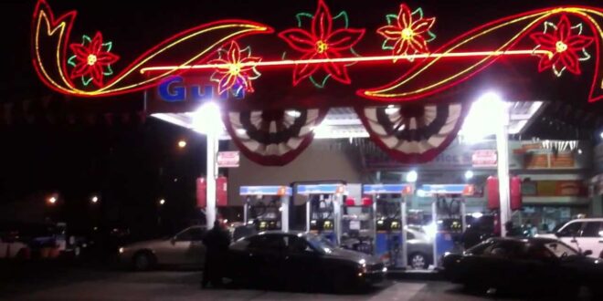 Gas station at Christmas time