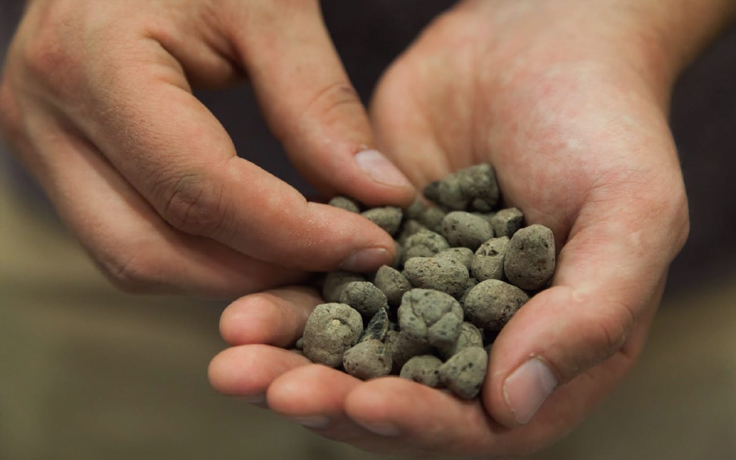 hand full of clay balls