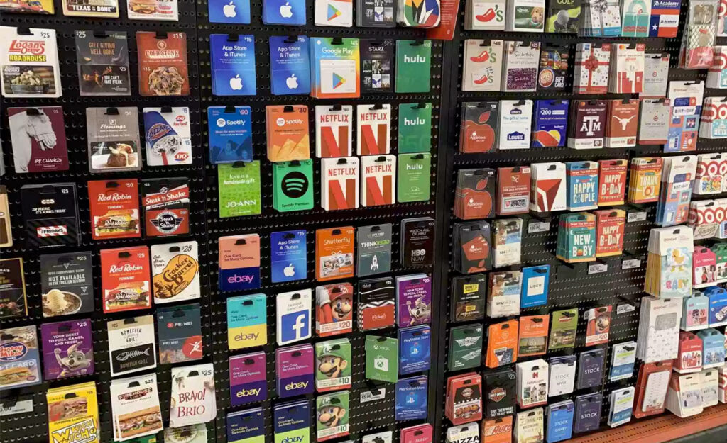 display of gift cards