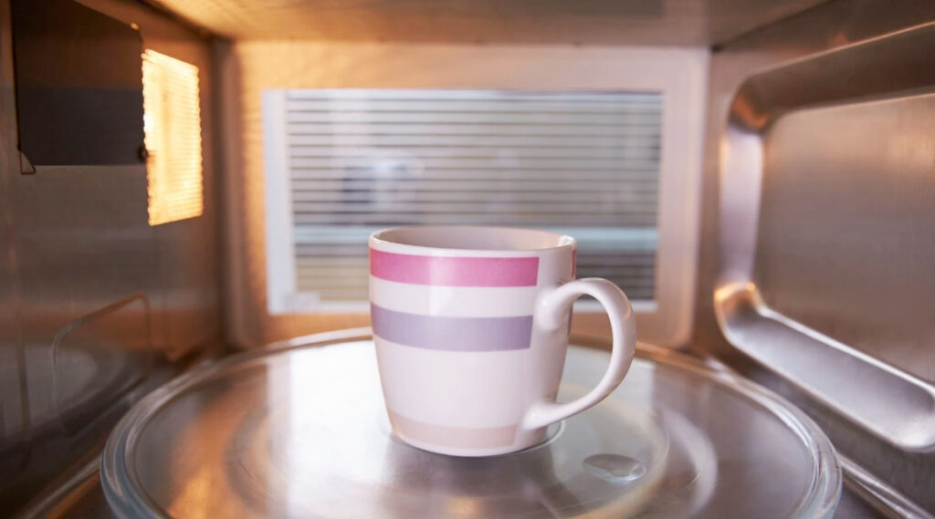 cup of water in a microwave