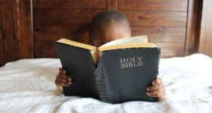 Child reading Christian Bible Stories