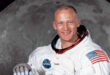 Buzz Aldrin in front of moon