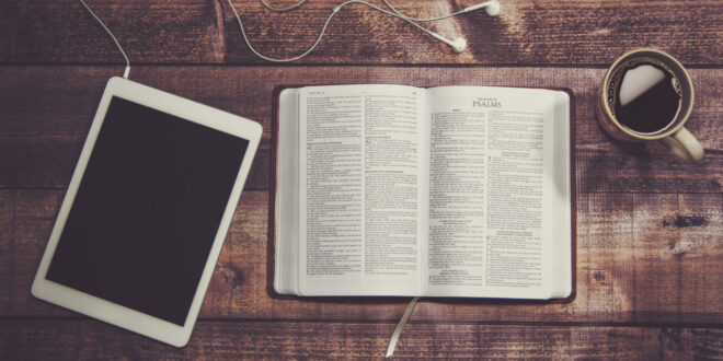 Bible, iPad and a cup of coffee