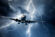 lightning striking around a jet plane