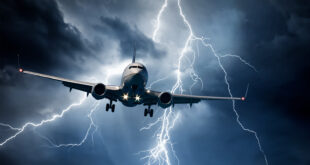 lightning striking around a jet plane