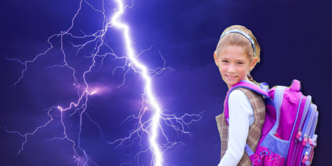 Girl with backpack talking about lightning story