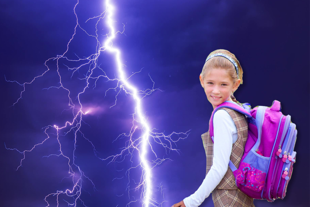 Girl with backpack talking about lightning story