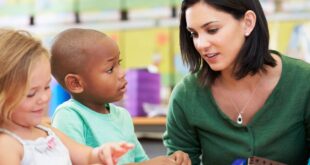 Kindergarten teacher teaching educational stories